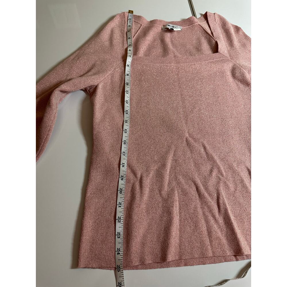 White House Black Market L women square neck glitter pink holiday sweaters - Picture 8 of 10